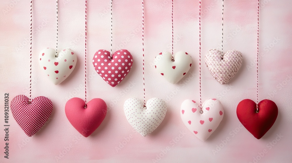 Romantic heart-shaped decorations on a pink and white gradient background for Valentine's. Romantic heart-shaped decorations on a pink and white gradient background for Valentine's.