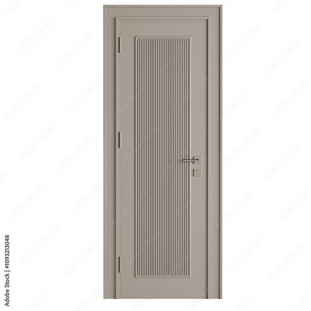A door with a silver handle and a silver frame