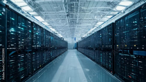 Exploring a modern data center filled with rows of powerful servers and advanced technology