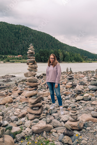 Woman at the river Katun at...