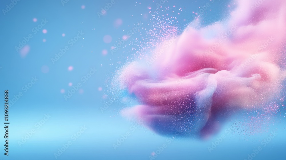 Soft Swirls of Colorful Smoke and Particles Creating an Ethereal Dreamy Atmosphere in Soft Pink and Blue Hues Against a Light Blue Background Soft Swirls of Colorful Smoke and Particles Creating an Ethereal Dreamy Atmosphere in Soft Pink and Blue Hues Against a Light Blue Background