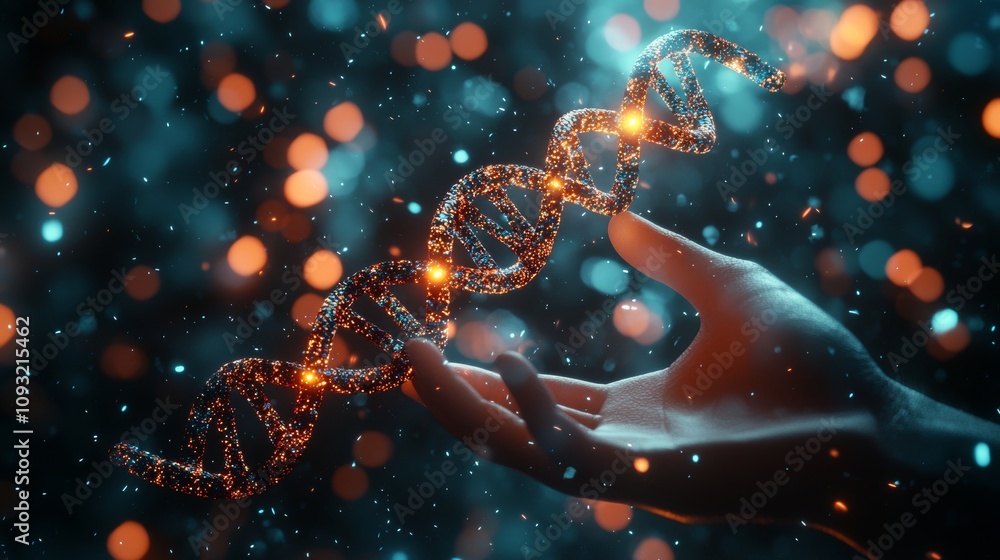 The double helix DNA structure, chromosome structure, and human genome analysis through genetic engineering and biotechnology are shown in a lab setting. The double helix DNA structure, chromosome structure, and human genome analysis through genetic engineering and biotechnology are shown in a lab setting.