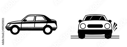 Modern flat icon of a sedan car, vehicle, or automobile front view for apps and websites.