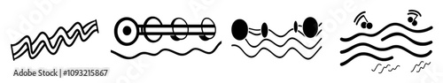 Modern line art icon of a sound wave for music apps and websites.
