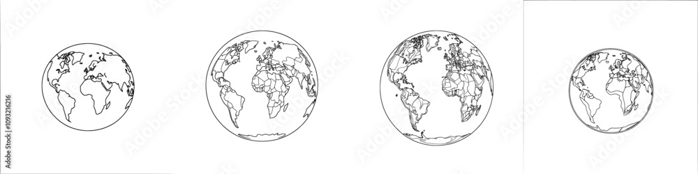 A continuous line drawing of the Earth. A single line art depiction of a world map. A hand-drawn insignia of a globe. A modern stock illustration isolated on a white background. A continuous line drawing of the Earth. A single line art depiction of a world map. A hand-drawn insignia of a globe. A modern stock illustration isolated on a white background.