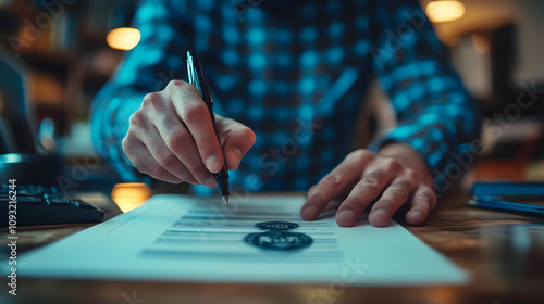 Photo Man Signing Document Official Contract Office