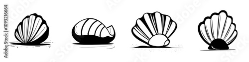 A flat icon of a seashell or shellfish for use in apps and websites.