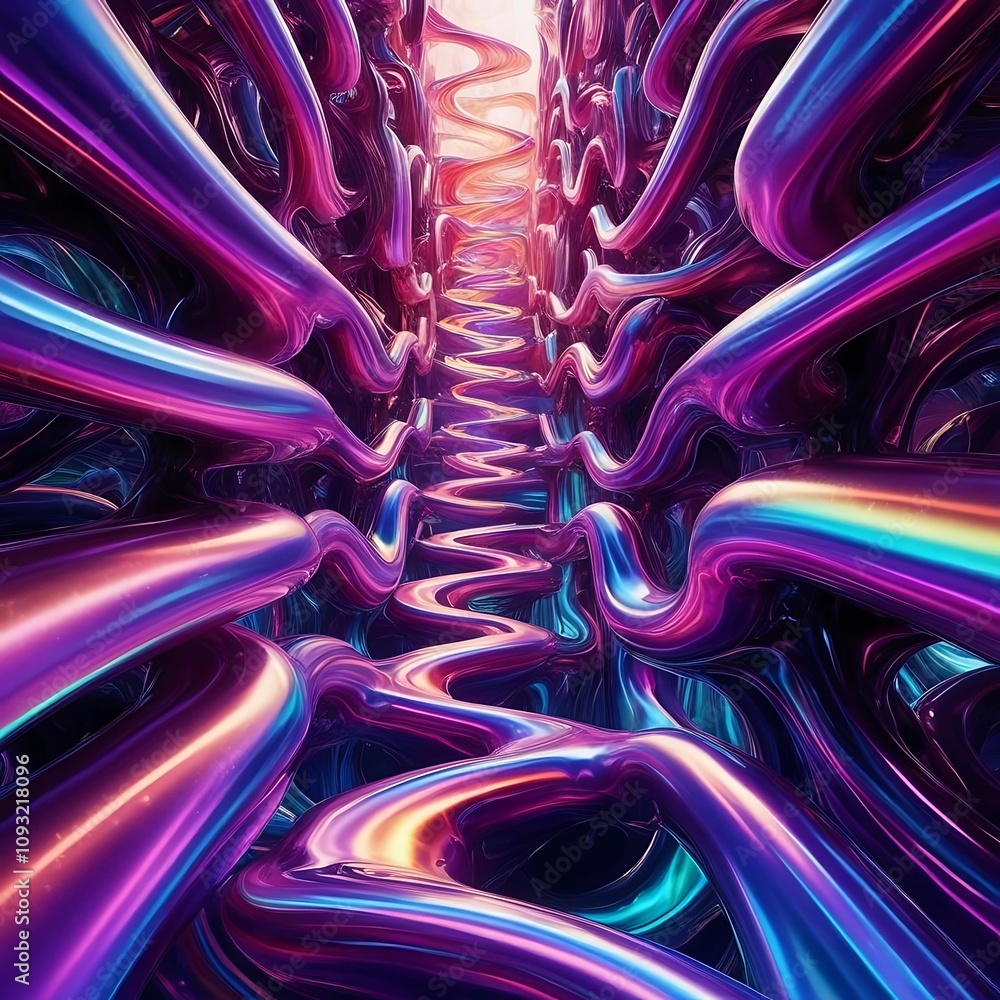Endless streams of glowing liquid moving through a maze-like abstract structure. Endless streams of glowing liquid moving through a maze-like abstract structure.
