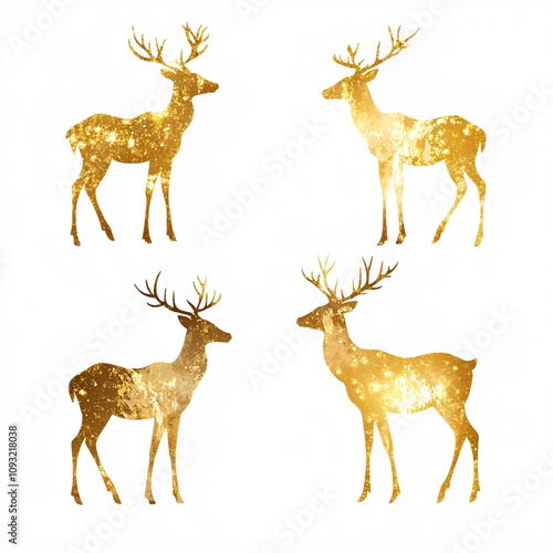A Detailed Golden Reindeer Silhouette with Fine Decorative Patterns on White background