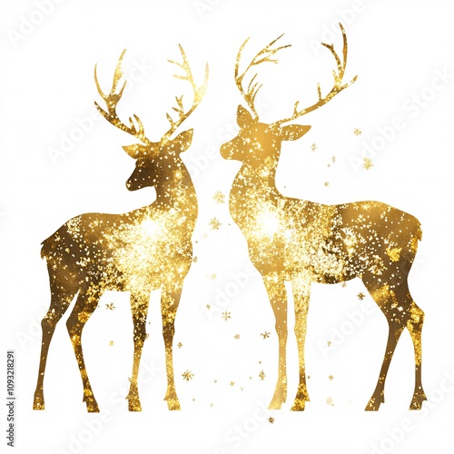 A Detailed Golden Reindeer Silhouette with Fine Decorative Patterns on White background