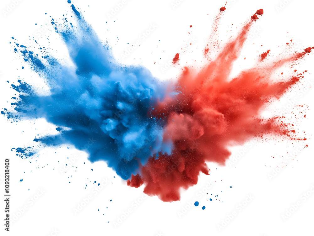 Explosion of Red and Blue Mixed Powder Isolated on Transparent Background Explosion of Red and Blue Mixed Powder Isolated on Transparent Background