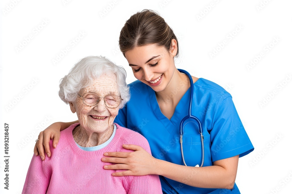 An elderly person and caretaker hold hands in the home as they provide assistance An elderly person and caretaker hold hands in the home as they provide assistance