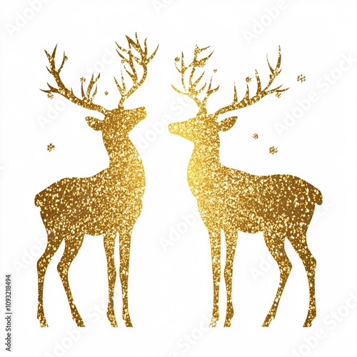 A Detailed Golden Reindeer Silhouette with Fine Decorative Patterns on White background