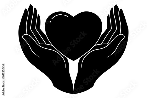 Heart with Hands Silhouette - Gentle Hands Holding a Heart Vector Design