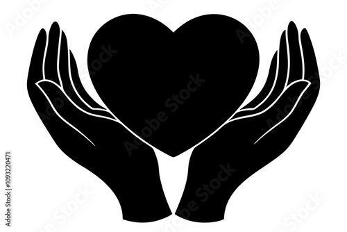 Heart with Hands Silhouette - Gentle Hands Holding a Heart Vector Design