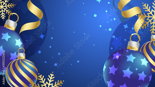 Blue Silver and Gold Background for Season Celebration Christmas With 3d Element. Design Illustration for Cover, Print, Poster, Wallpaper, Background, Banner, Pamphlet, Presentation