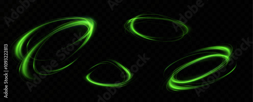 Green neon ring. Glowing circle. Glow effect. Round light frame. abstract light lines of movement and speed. Abstract light lines of movement and speed. light green ellipse.