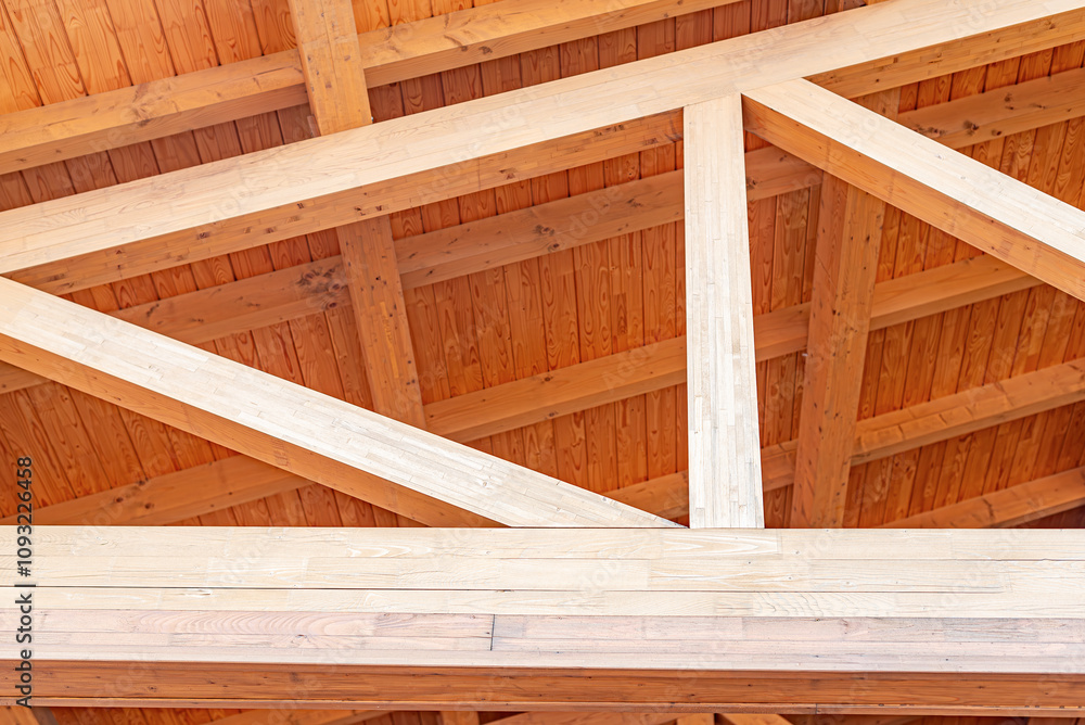 Construction of a wooden roof of a frame house. Construction of a wooden roof of a frame house.