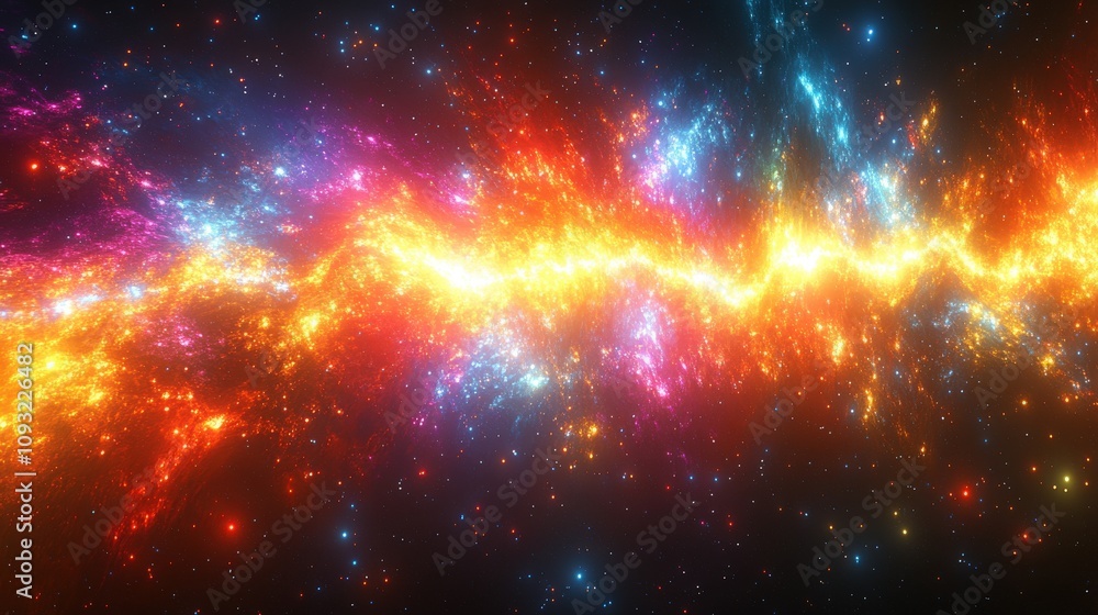 Naklejka premium A vibrant cosmic scene showcasing colorful stars and nebulas in a vast galaxy.