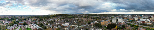 Aerial Panoramic Luton City Residential District Which is Located Near to Old Bedford Road City Center Downtown of England UK During Sunset