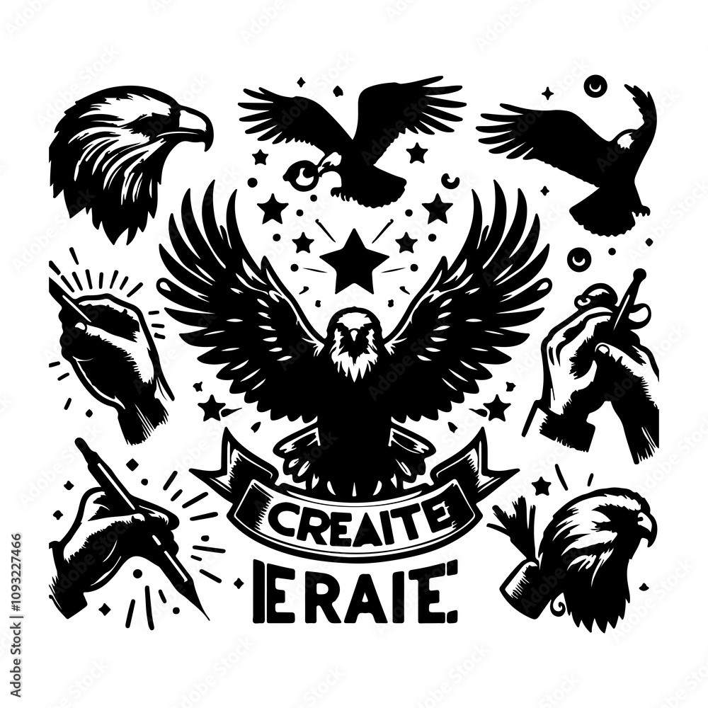 Fototapeta premium Eagle Symbol of Freedom: Birds in Flight Illustration, jpg and vector
