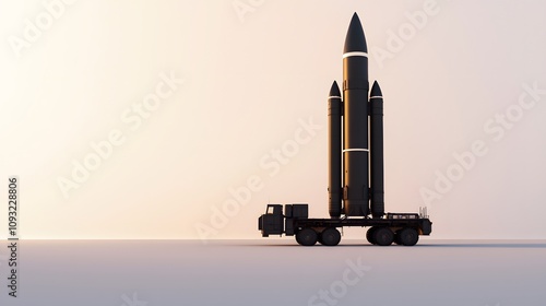 ICBM on a transporter erector launcher vehicle, isolated on white.  photo