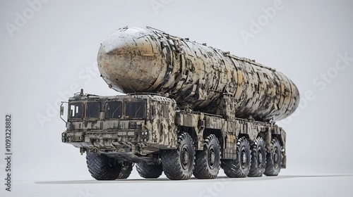 ICBM on a transporter erector launcher vehicle, isolated on white.  photo