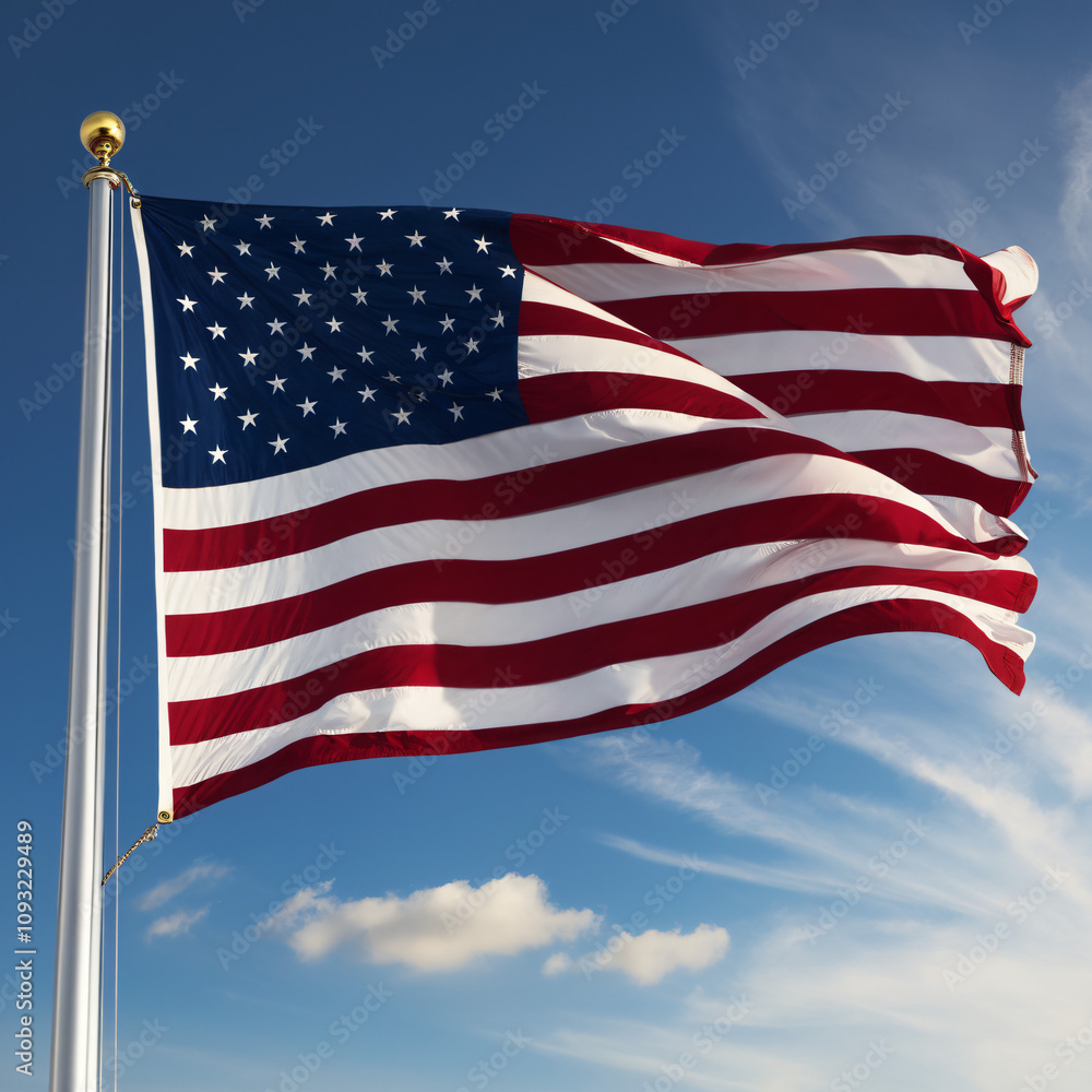 Obraz premium American flag flying and waving in the wind