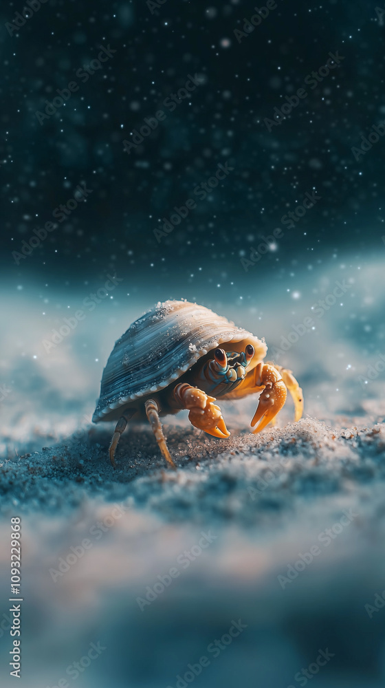 Macro shot of a hermit crab emerging from its shell at night Macro shot of a hermit crab emerging from its shell at night