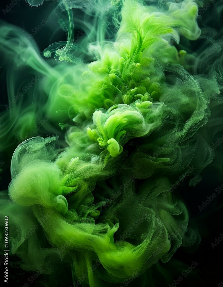 Abstract green ink swirling in water. Fluid art. Abstract green ink swirling in water. Fluid art.