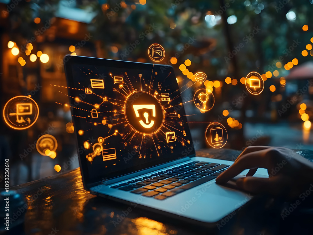 Fototapeta premium Illustration - Cybersecurity Network Security Data Protection Laptop