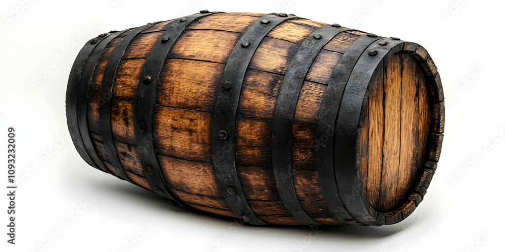 Photo Old Wooden Barrel Metal Bands White Background Photo Old Wooden Barrel Metal Bands White Background