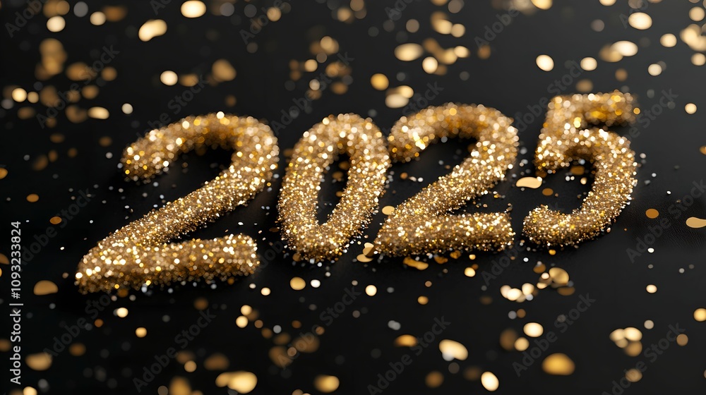 Glamorous New Year 2025 with Golden Glitter Confetti, black, surface, NewYear, celebration Glamorous New Year 2025 with Golden Glitter Confetti, black, surface, NewYear, celebration
