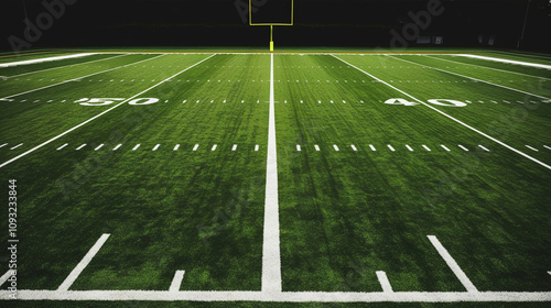 American football arena, grass field and blurred fans at playground view photo