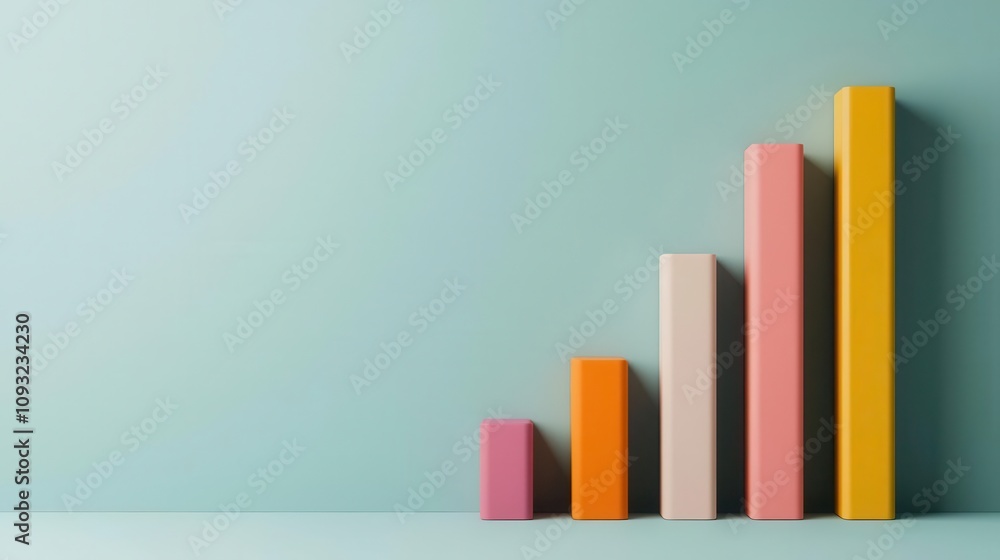 3D bar chart with colorful segments, illustrating growing business trends and market expansion 3D bar chart with colorful segments, illustrating growing business trends and market expansion