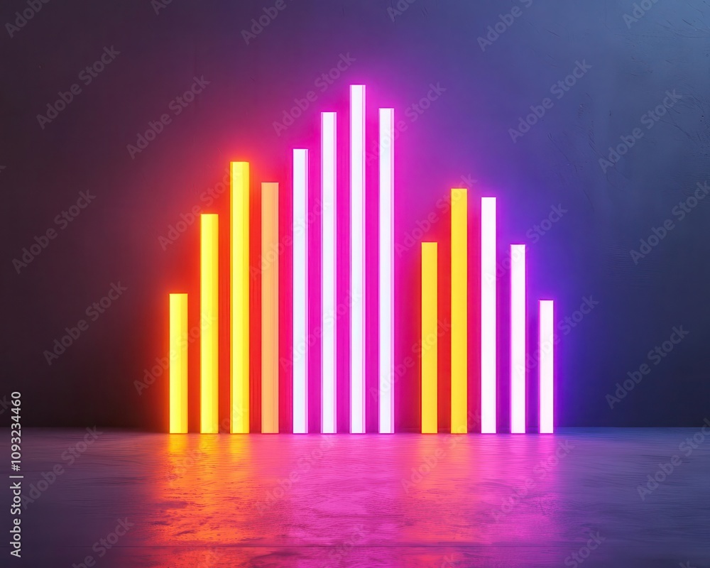 Stacked bar chart in neon colors, representing growing trends in market analysis Stacked bar chart in neon colors, representing growing trends in market analysis