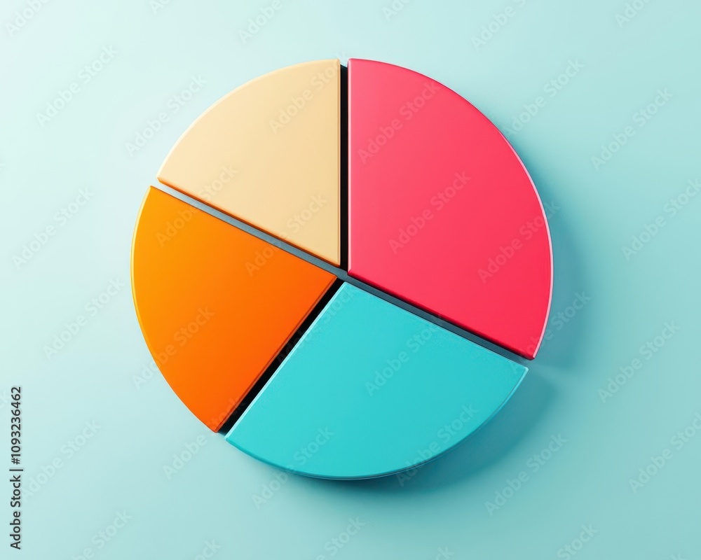 3D pie chart with expanding slices, representing growing market segments, vibrant colors 3D pie chart with expanding slices, representing growing market segments, vibrant colors