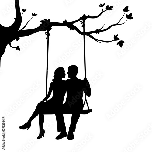 couple swinging on the swing silhouettes