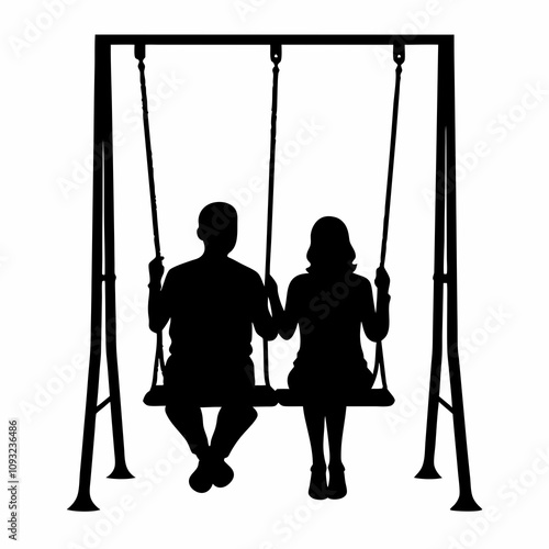 couple swinging on the swing silhouettes