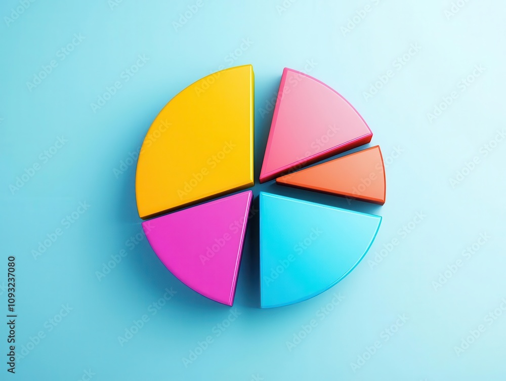 Fototapeta premium Expanding pie chart with vibrant colors, showing growing segments of market share