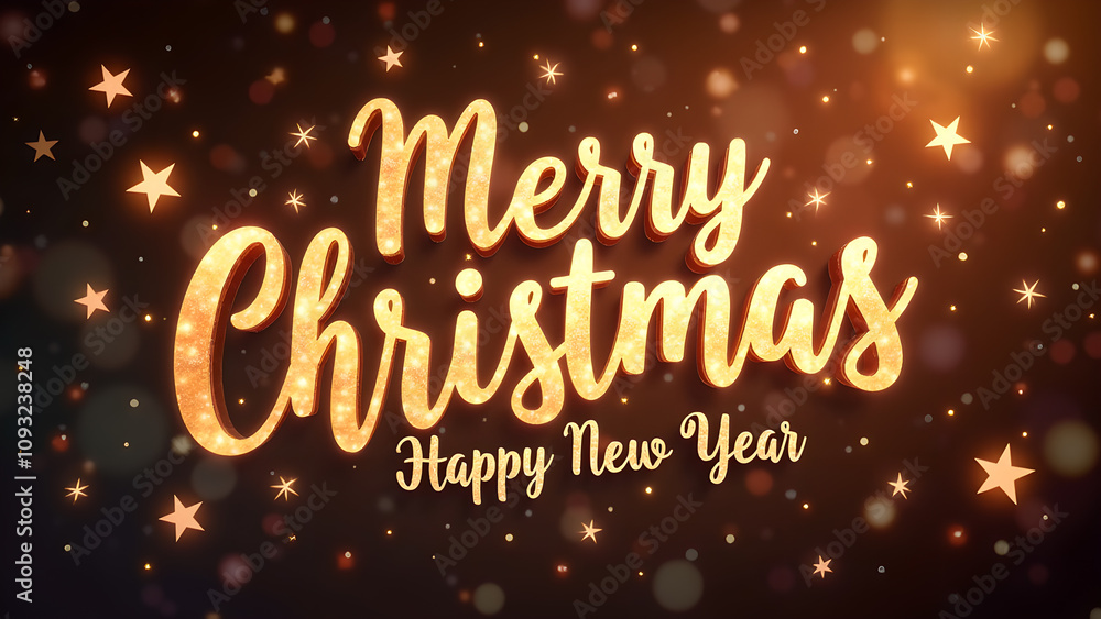 Merry Christmas and Happy New Year Golden Text Design. Concept of celebration, winter holidays, and festive season. Merry Christmas and Happy New Year Golden Text Design. Concept of celebration, winter holidays, and festive season.