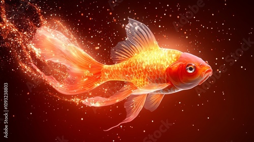 Vibrant goldfish swimming through a magical underwater world of colors