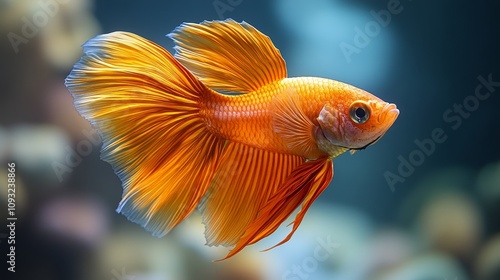 Vibrant orange betta fish swimming in a beautiful underwater habitat