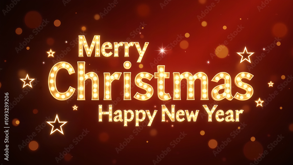 Merry Christmas and Happy New Year greeting card. Festive design with golden lights. Concept of celebration, winter holidays, and joy. Merry Christmas and Happy New Year greeting card. Festive design with golden lights. Concept of celebration, winter holidays, and joy.