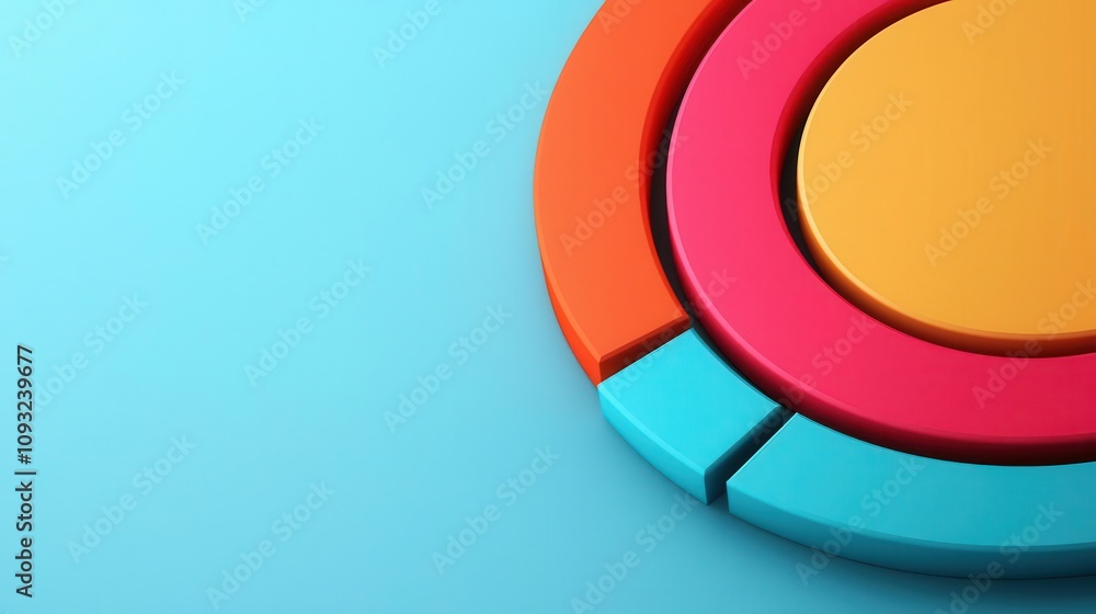 3D circular chart with expanding segments, visualizing growth in market share 3D circular chart with expanding segments, visualizing growth in market share