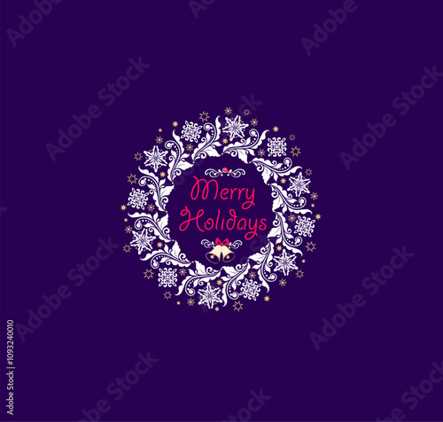Merry Christmas and happy new year vintage seasons greetings with Xmas wreath. Part 1 of Happy Holidays background. Christmas vibes.eps