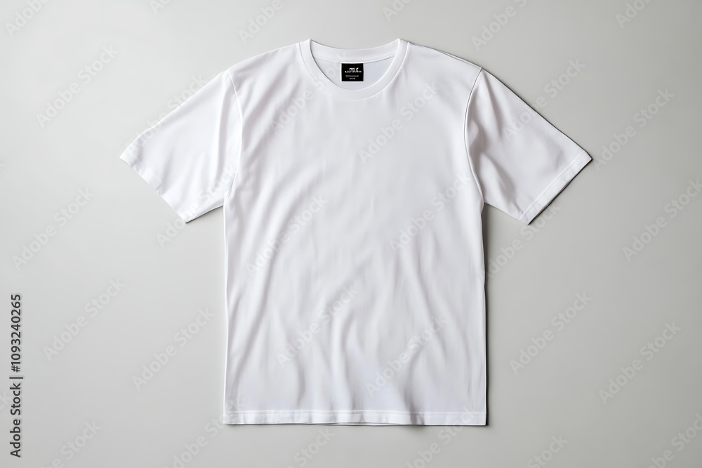 A plain white t-shirt displayed on a neutral background. A plain white t-shirt displayed on a neutral background.