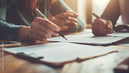 Wallpaper Mural Engaging in a collaborative legal discussion that involves the use of important documents and writing tools such as pens, to ensure thorough dialogue among legal professionals and clients Torontodigital.ca