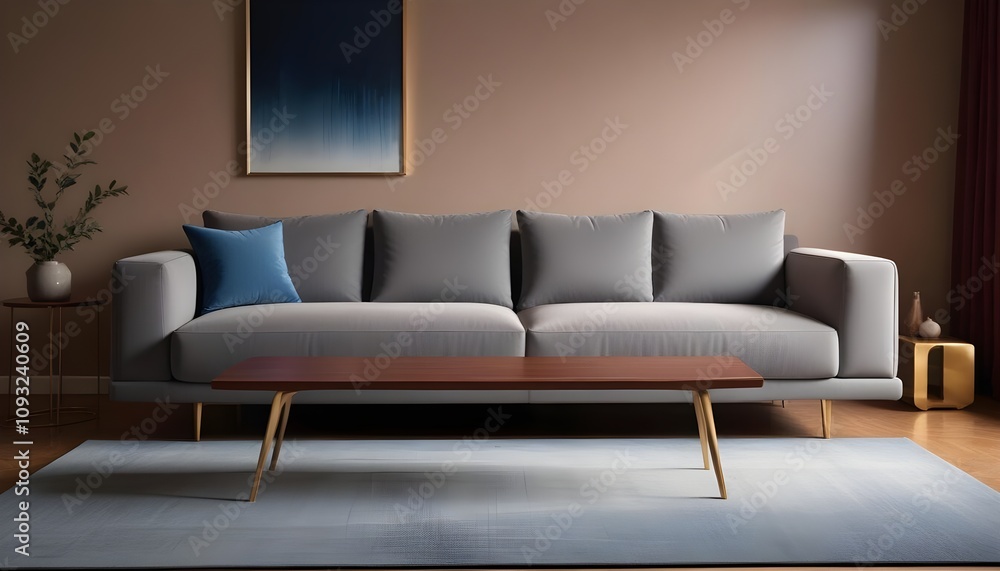 Gray sofa in brown living room with copy space Gray sofa in brown living room with copy space