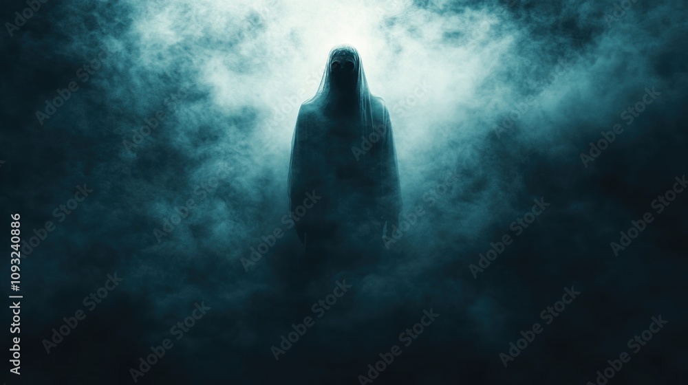 Eerie Figure in Mysterious Fog: A Spectral Silhouette Eerie Figure in Mysterious Fog: A Spectral Silhouette